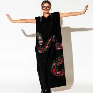 Dressed in LALA Big Reputation Oversized Knit Maxi Dress in Snake